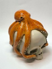 Harmony Kingdom Artist Neil Eyre Designs Orange Ghost Octopus human Skull