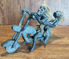 Primitive Tiki Tribal Wood Carving of 2 Natives on a Motorcycle