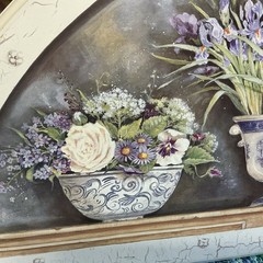 Vintage Wooden Arched Iris Lily Of The Valley Floral Crackled Designed Print
