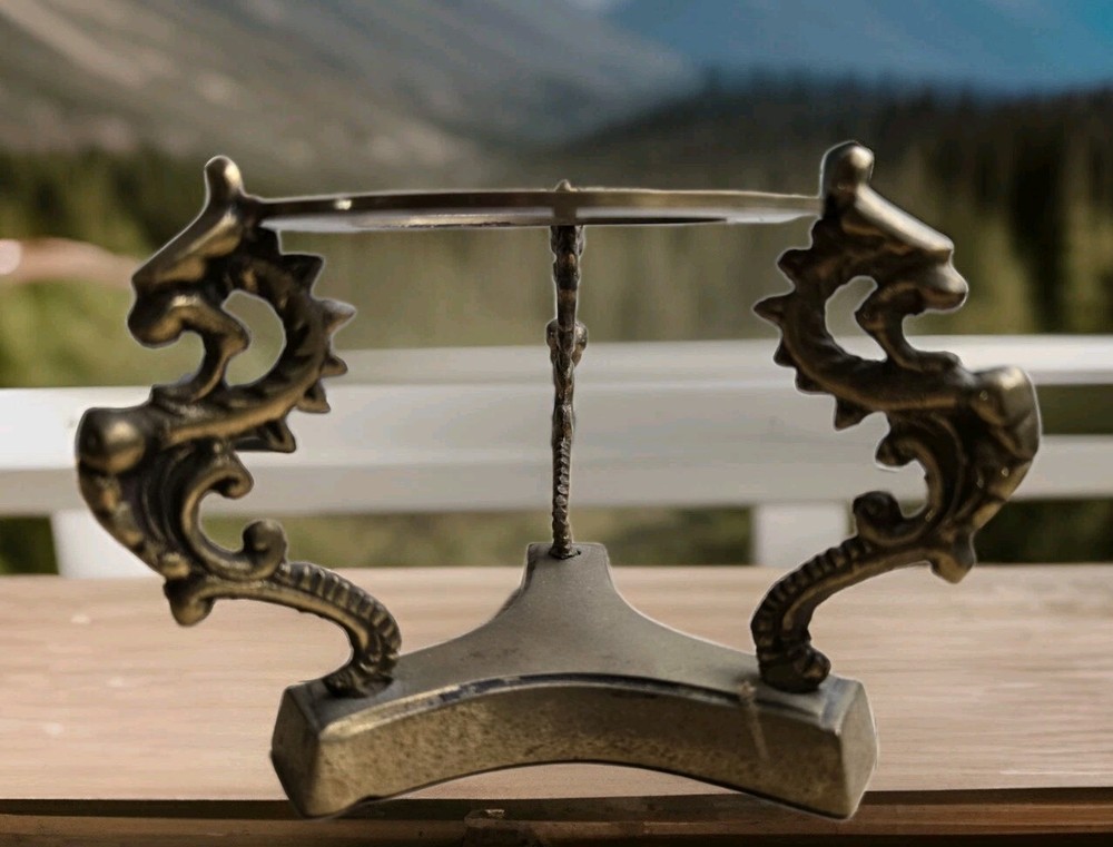 Small Elegant, Sturdy, Brass Stand Supported by Three Dragons 3″Tall 4.5″ Wide