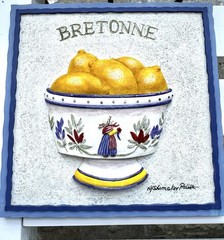 VTG French Kitchen Wall Plaques 3D Relief French Pottery IV Quimper Style Decor