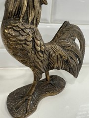 Vintage Art Nouveau Solid Brass Rooster Figurine Statuette With Red Glass Eye