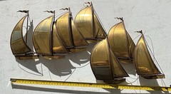 Vintage MCM DEMOTT Brass Sailboats Metal Wall Hanging Art Sculpture Signed