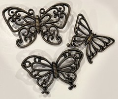 Vintage Homco/ Dart Butterfly Faux Rattan Wall Decor Set of 3, Made In USA