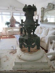 Old CAST IRON METAL Architectural FRENCH Standing Fragment Swags Flowers Green