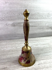 Vintage Unbranded Hand Painted Floral Brass Bell 9.25”