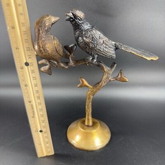 Vintage Brass Love Birds Sitting On The Tree Sculpture Figurine Heavy Figure VTG