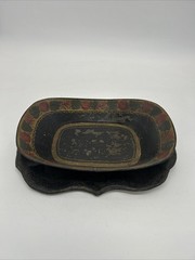 Victorian Antique Toleware Hand Painted Metal Tray & Bowl • Fruit/Foliage