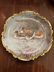 A Broossillon C et J Limoges 13” Plate 4 Ducks Hand Painted Victorian Edwardian