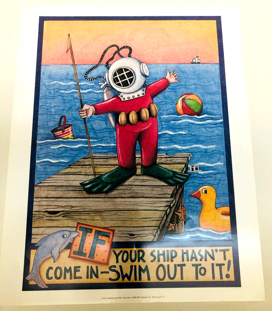 Vintage Mary Engelbreit Poster, Diver Dan, 16″x20″, 1993 Unframed