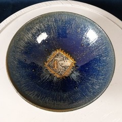 Studio Art Pottery Trinket Bowl Shark Chasing Fish Signed 6.75″
