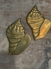 Brass Sea Shells -Relief Placques Decor Nautical Beach Decor Set Of 2