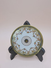 VTG Toleware Metal Coasters Set 6 Gold Trim Floral Litho/Grand Millennial 3.5″