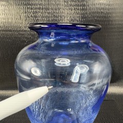 Hand Blown Blue Crackle Glass Vase Vessel Hand Made Glass Vase Studio Art Glass