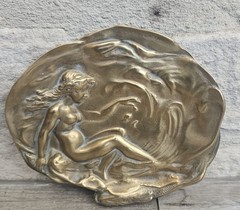 Brass Art Nouveau Trinket Dish Card Pin Tray, Heavy Quality Vide Poche Art…
