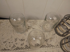 3 Vtg Cast Aluminum Light Bulb Cage & Glass Insert Lamp Industrial MCM