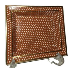 Fabienne Jouvin Dish Porcelain Catch All Burnt Orange White Dots Gold Trim VTG