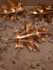 3 VTG Home Interiors Homco Brass Oak Leaves Wall Plaques Hangings MCM