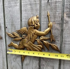 Rare 1960s Vintage Sexton Gold Painted Metal Cherub Angels Set of 2 Wall Decor
