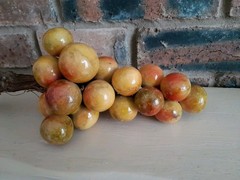 Vintage Italian Alabaster Stone Grape On Wood Stem Handpainted Display Collector