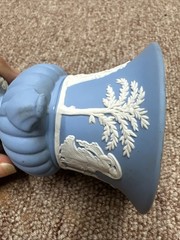 Wedgwood Blue Jasperware Vase with White Classical Relief Decoration