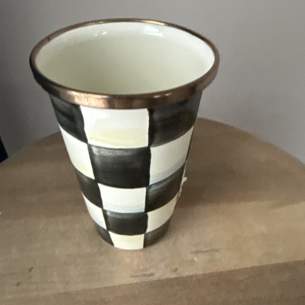 Retired Mackenzie Childs Courtly Check 10 Oz Enamel Tumbler NWT Rare