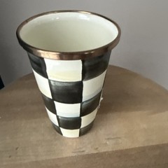 Retired Mackenzie Childs Courtly Check 10 Oz Enamel Tumbler NWT Rare