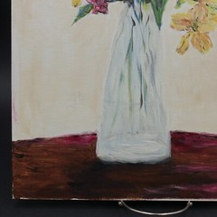 Lilies Amateur Still Life Floral Oil Painting Unframed Signed Margie Norman 2017