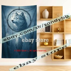 Wolf Dreamcatcher Tapestry 3D relief look Wall Art native decor 39X59 in