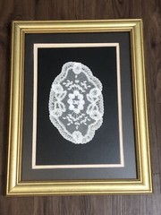 Antique Delicate Handmade White Lace In A Gold Frame Ready to Hang 15” X 12”