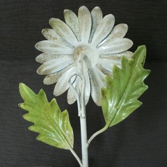 Vintage MCM Tole Painted Metal DAISY Floral Wall Hook Italy BOHO Flower Toleware