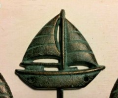 SAILBOAT HOOK with Antique Green Patina heavy duty cast iron sea ocean beach 5″
