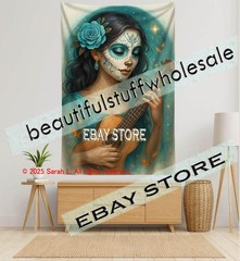 Sugar Skull Guitar Tapestry Gothic Music Fantasy picture 39X59 in