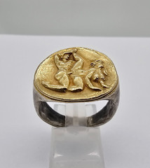 300 BC Ancient Roman Greek High Carat GOLD Silver Ring Erotic Motive Artifact