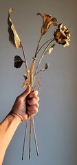 3x VTG 22″ Italian Gilt TOLE Flower-Long Stem Rose+Lily+Arrowhead-Shabby Chic