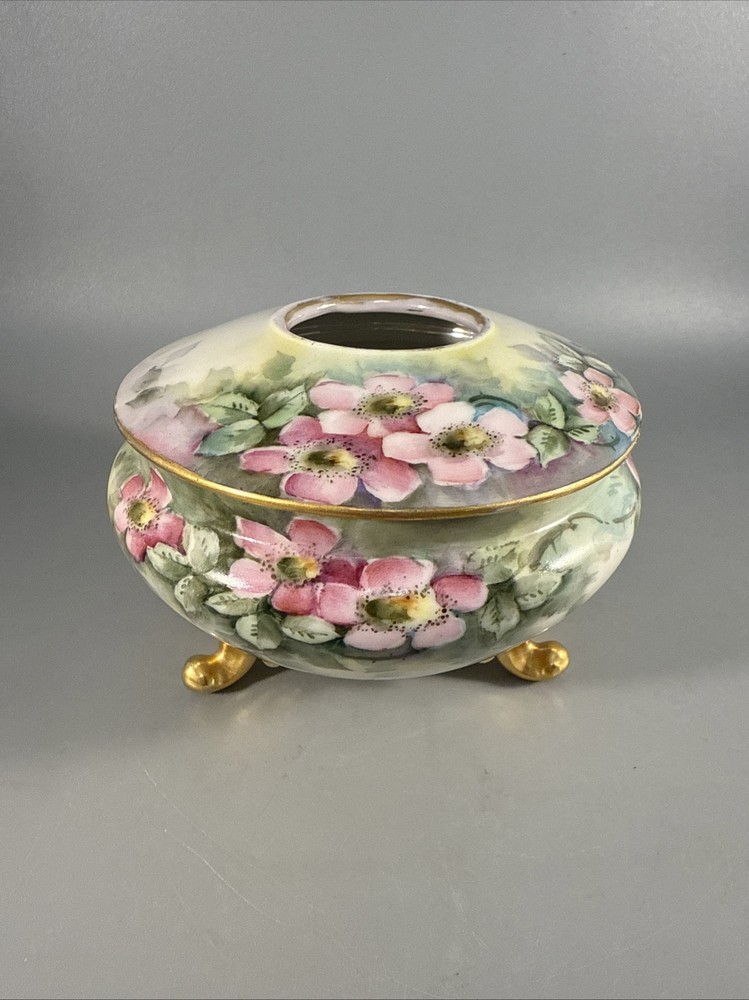 Antique GDA France Hand Painted Floral Hairpin Receiver Porcelain Dish Limoges