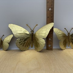 Vintage Home Interiors Butterfly Gold Tone Metal Tin 3D Wall Decor Set Of 3 MCM