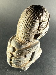 RARE ANCIENT PRE COLUMBIAN STONE CARVED TAINO BEHIQUE CROUCHED POSITION C 900AD