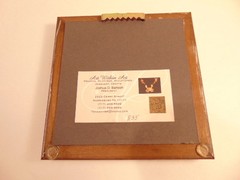 Modern framed decorative tile with high relief frog; Studio label on reverse