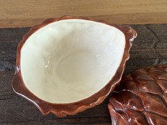 Vintage MCM Ceramic Brown Pinecone Shaped Lidded Trinket Dish