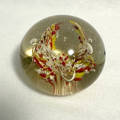 Hand Blown Art Glass Paperweight Orange Yellow White Abstract Art Glass Eye-Like
