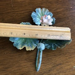 Italian Toleware Metal Wall Hook Pink Floral Lily Pads ￼Gumps San Francisco ￼7”