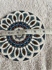 Nassos Keramik Ceramic Art Tile Coaster Hand Made Rodos Hellas Greece Round 6″