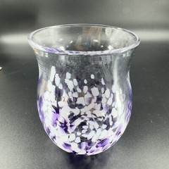 Hand Blown Art Glass Single Tumbler Candle Holder Votive Purple White Spots VTG