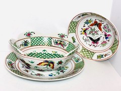 Vtg Chinese Porcelain Plate 12” Lotus Bowl 9” & Bowl 8” HandPainted Butterflies