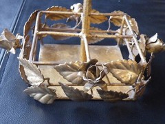 RARE VINTAGE Italy TOLE Gold Rose CENTERPIECE 4 Compart HOLDER Hollywood Regency