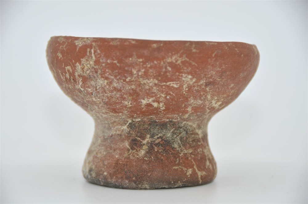 Ancient Pre-Columbian Ceramic Pottery Red Pedestal Bowl 2.25″ Tall x 3.5″ Wide
