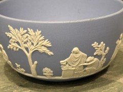 Wedgwood Blue Jasperware Lot 5pc Bowl Trinket Box Tray Plate Set Vintage Relief