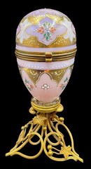 Antique French Pink Opaline Glass Egg Perfume Casket Palais Royal Jewelry Box