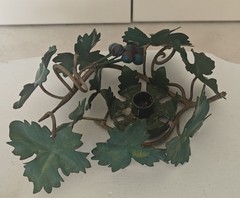 Vintage Large Metal Grapevine & Grapes Italian TOLE Candle Holder Leaves